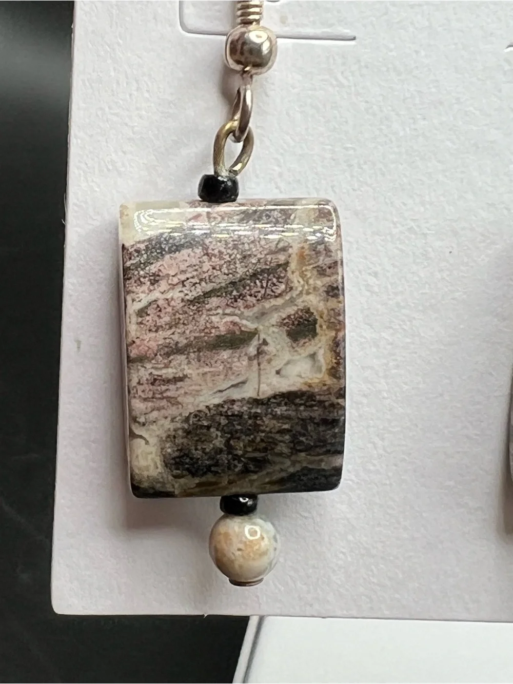Handmade Natural Stone Dangle Earrings Earth Tone Rectangle Gemstone Boho